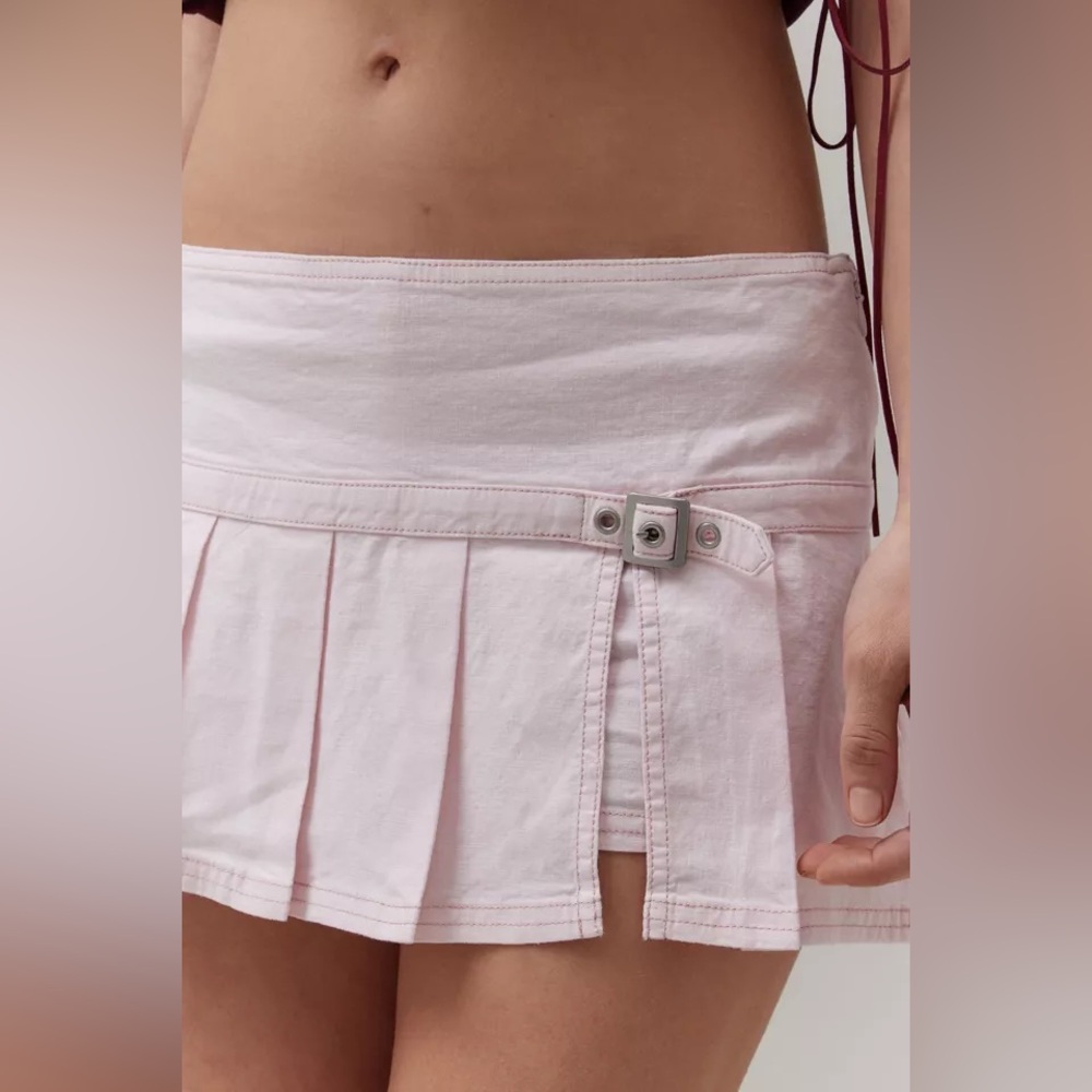 NWT BDG Shaina Belted Linen Micro Mini Skort Pink - Small - Urban Outfitters